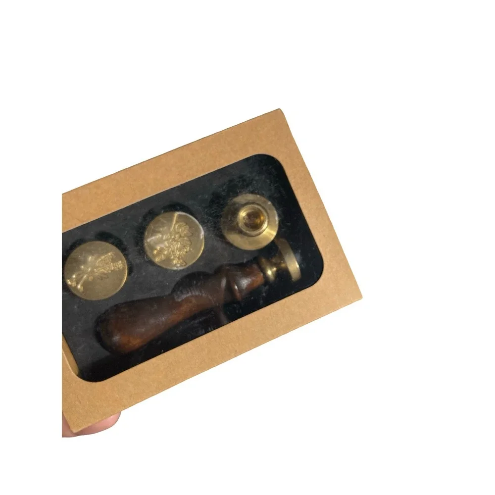 Mgwoth Wax Seal Stamp Set Wood Handle 3 Botanical Brass Heads Vintage Stationery